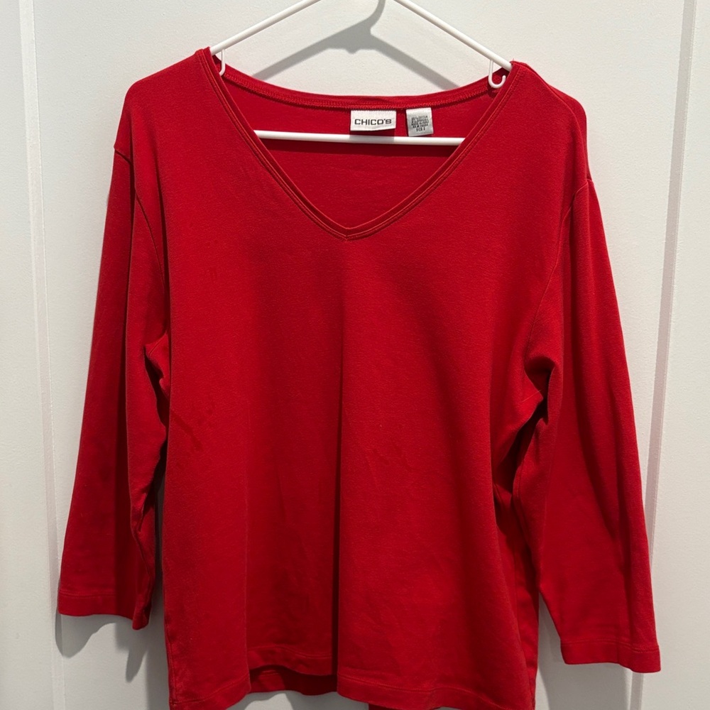 Chico's Bold Red Long Sleeve V-Neck Top